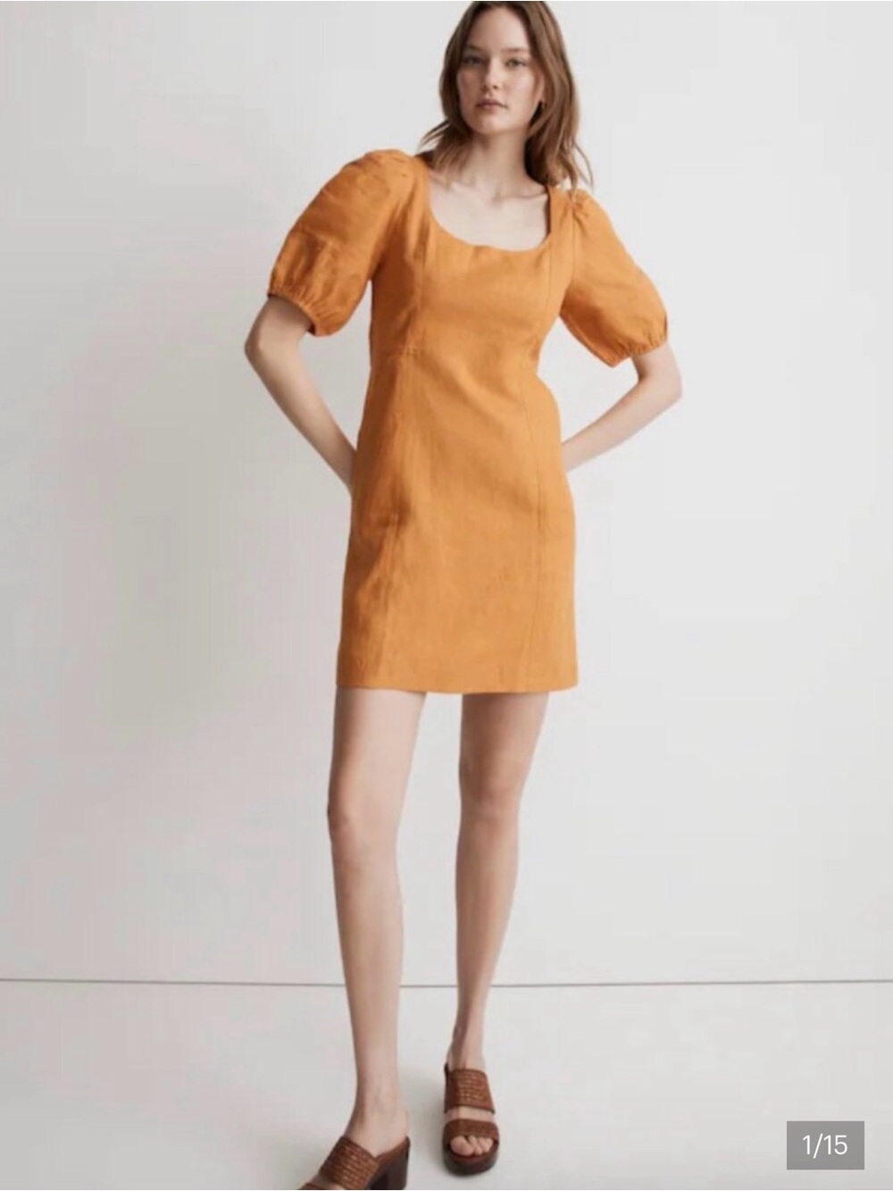 Madewell Maisie  Square Neck Puff Sleeve Mini Dress in Mustard